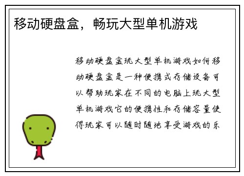 移动硬盘盒，畅玩大型单机游戏